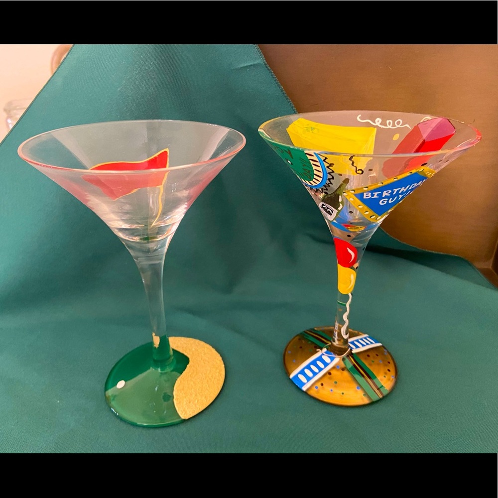 Lolita painted martini glasses GOLF / BIRTHDAY